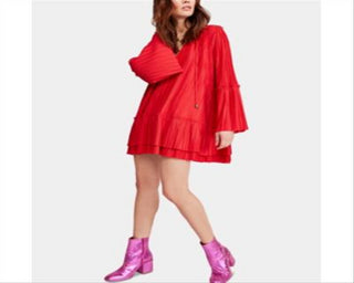 Vestido curto feminino com manga sino FREE PEOPLE, vermelho, tamanho médio