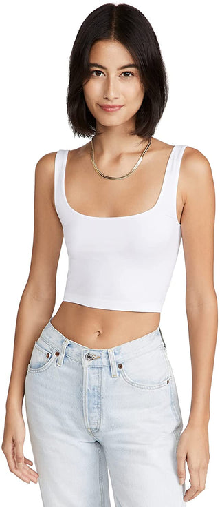 Top curto feminino Free People com decote redondo, branco, tamanho ML