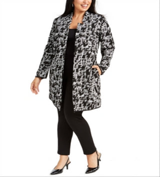 Jaqueta Alfani Feminina Jacquard Aberta Frente Preta Tamanho 0X