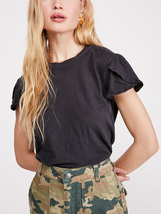 Camiseta feminina Latte de manga curta Free People, preta, tamanho X-S