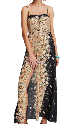 Vestido longo estampado sem mangas feminino Free People, preto, tamanho XS