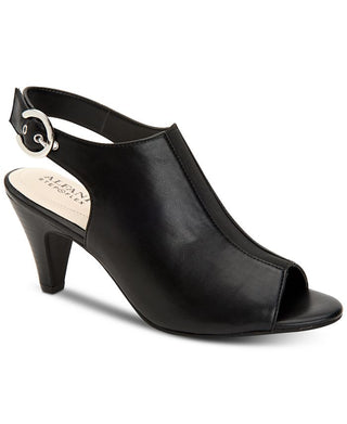 Sandálias femininas Alfani Jalenne Peep Toe com tira traseira em couro preto, tamanho 10 M