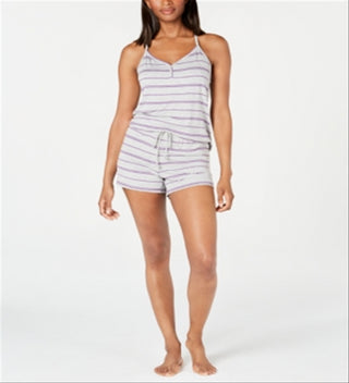 Conjunto de dormir Alfani Henley Tank Top Shorts para mulheres, cinza, tamanho X-G