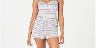 Conjunto de dormir Alfani Henley Tank Top Shorts para mulheres, cinza, tamanho X-G