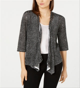 Cardigan feminino Alfani com frente aberta e mistura de linho, preto, tamanho grande