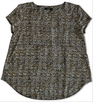 Blusa feminina Alfani de malha com bainha curva e manga curta, preta, tamanho pequeno