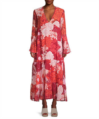 Vestido longo floral marroquino Free People feminino, vermelho, tamanho pequeno