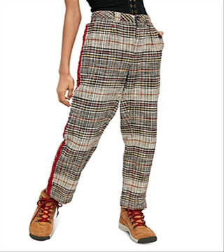 Calça reta xadrez Good Vibes feminina Free People, marrom, tamanho 0