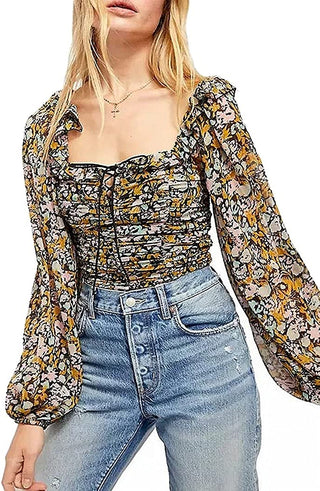 Blusa Mabel com cadarço feminina Free People, preta, tamanho pequeno