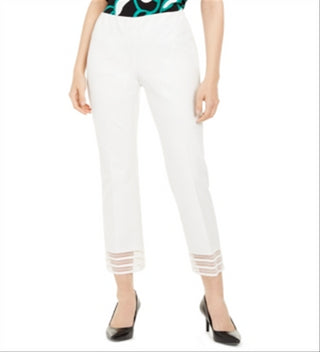 Calça feminina Alfani com bainha de renda e tornozelo, branca, tamanho 4, pequena