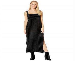 Vestido tubinho sem mangas com fenda feminina Free People, preto, tamanho grande