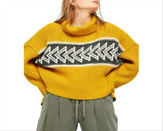 Suéter feminino Free People Greater Than Ribbed Knit com gola alta, amarelo, tamanho M