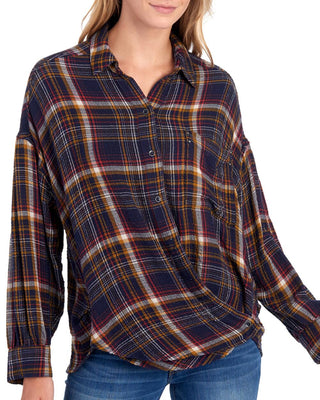 Camisa feminina Free People Hidden Valley com botões, manga comprida, azul, tamanho X-S