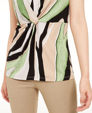 Blusa estampada com nó na cintura feminina Alfani, tamanho pequeno, marrom