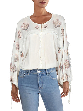 Blusa camponesa bordada Sweet Emotion da Free People para mulheres, tamanho grande, branca
