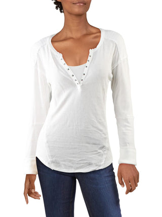 Blusa Henley Feminina Militar de Algodão com Tachas Free People Branca Tamanho Médio