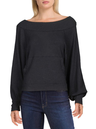 Blusa térmica feminina Free People Westend preta, tamanho médio
