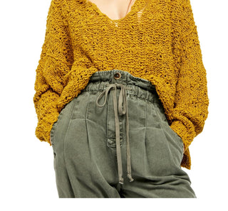 Suéter feminino Free People Sunday Shore de algodão misto, verde, tamanho X-S