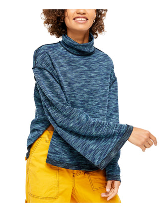 Suéter de gola alta grande de malha Sunny Days da Free People para mulheres, tamanho azul, tamanho extragrande