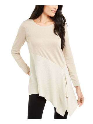 Blusa feminina Alfani de manga comprida com decote canoa, marrom, tamanho pequeno e pequeno