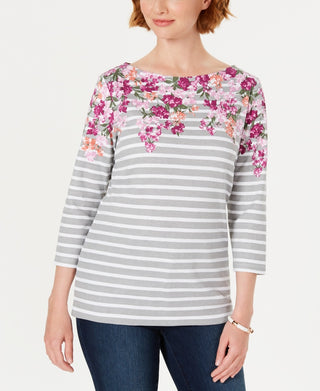 Karen Scott Blusa Feminina Estampada Manga Três Quartos Branca Tamanho P