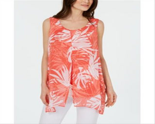 Túnica feminina Alfani em camadas Tropic Swirl Tank coral tamanho pequeno P