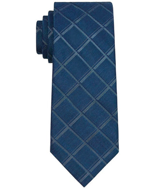 Calvin Klein Windowpane Grid Tie Masculino Azul Tamanho Regular