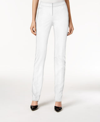 Calça reta com zíper Alfani feminina, cor marfim, branca, tamanho 6