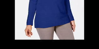 Karen Scott Suéter feminino de algodão com gola canoa, azul, tamanho extragrande