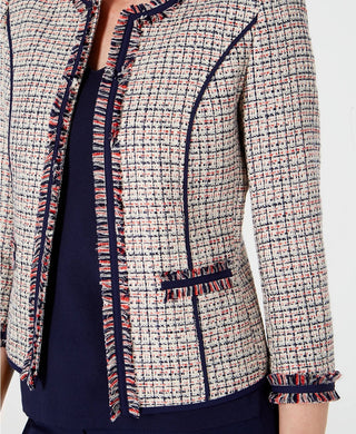 Jaqueta feminina Anne Klein com franjas em sarja, branca, tamanho 6