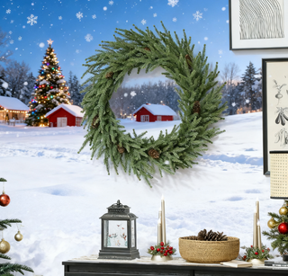 36-Inch Norfolk Pine Christmas Wreath – Lush Holiday Decor with Pine Cones