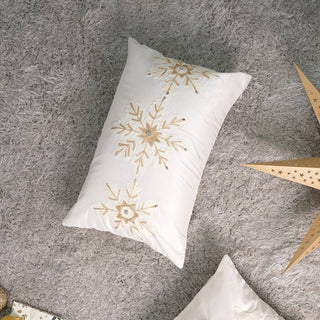 Natural Snowflake & Bead Holiday Lumbar Pillow – 24x16"