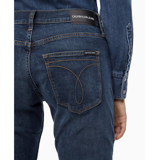 Calça jeans feminina Calvin Klein cintura média justa Hamptons azul escuro tamanho 27" x 30"