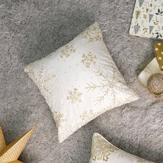 Natural Snowflake Embroidered Holiday Pillow – 18x18"