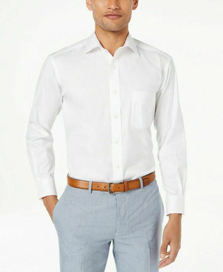 Camisa social masculina Club Room Slim-Fit Pinpoint Solid, branca, tamanho 18-34-35