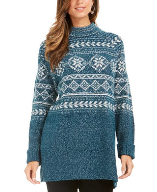 Suéter túnica feminino Fair Isle da Style & Co, verde, tamanho grande