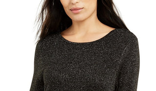 Suéter túnica feminino Alfani de malha brilhante, preto/dourado, tamanho grande