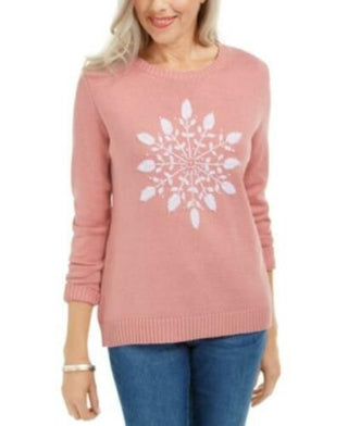 Karen Scott Suéter Feminino com Apliques de Floco de Neve Rosa Tamanho Grande