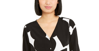 Camisa feminina Alfani com estampa de coração e manga franzida, preta, tamanho pequeno