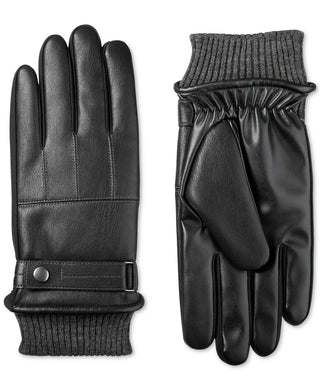 Luvas Isotoner Signature Sleekheat Masculinas em Couro Sintético, Pretas, Tamanho Médio