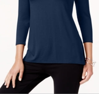 Blusa feminina Alfani High Low Mix Media azul tamanho grande
