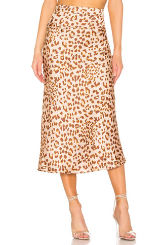 Saia midi com estampa de leopardo Normani da Free People, corte enviesado, marrom, tamanho 6