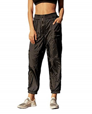 Calça feminina esportiva com bolso e zíper Free People, preta, tamanho grande