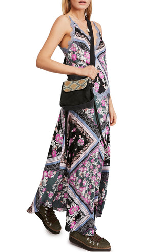 Vestido longo feminino com estampa Stevie da Free People, preto, tamanho pequeno