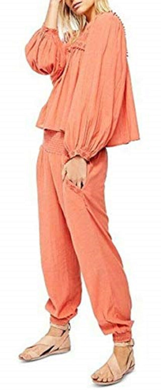 Blusa feminina de manga comprida com decote redondo e joia Free People, tamanho XS