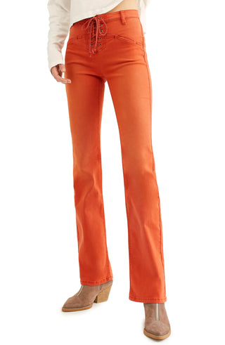 Calça jeans bootcut Eva com cadarço Free People feminina - laranja, tamanho 25