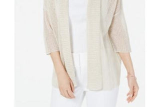 Quimono Alfani Feminino em Mistura de Linho e Ponto Aberto, Bege, Tamanho Pequeno