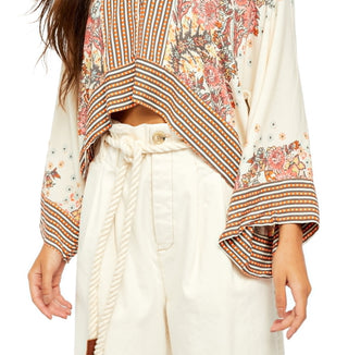 Blusa cropped feminina Free People com decote em V, marrom, tamanho médio