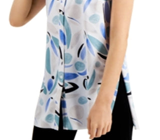 Blusa feminina Alfani de malha sem mangas com botões florais, azul, tamanho X-S
