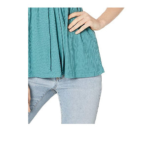 Blusa feminina sem mangas com decote em V Hi-Lo da Free People, azul, tamanho pequeno